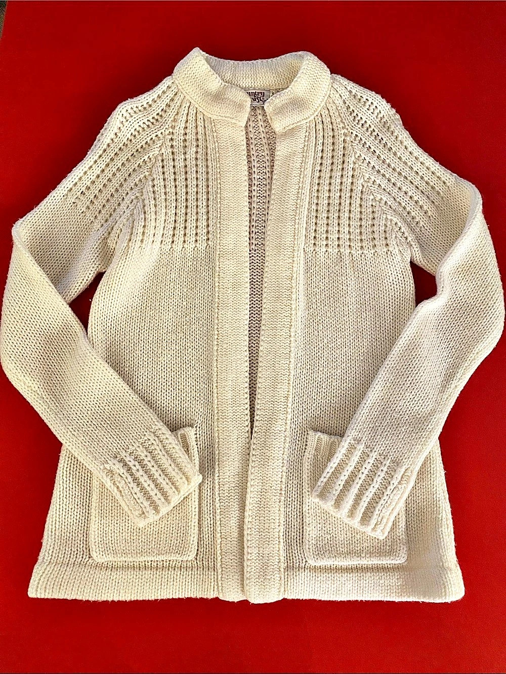 VTG Country Craft Cream Chunky Knit Cardigan Open Front Size S